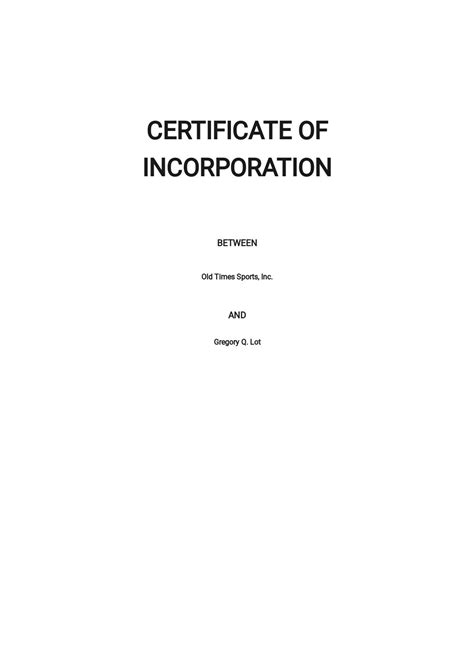 Certificate Of Incorporation Template