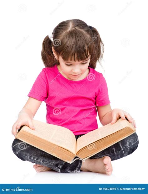 Little Schoolgirl Reading Big Book. Isolated On White Background Stock Photo - Image: 66624050