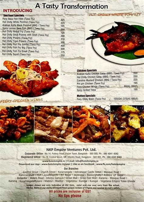 Empire Restaurant Menu and Price List for Indiranagar, Bengaluru ...