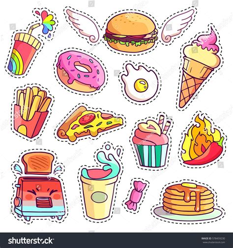 Trendy Cool Set Fast Food Patch Stock Vector (Royalty Free) 578459230 ...