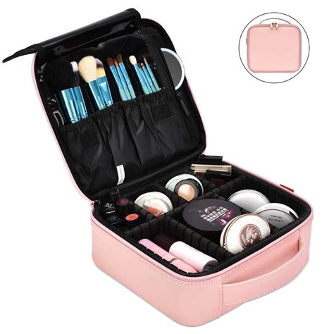 Makeup Bag Travel Cosmetic Bag for Women Cute Makeup Case Large Leather Cosmetic Train Case ...