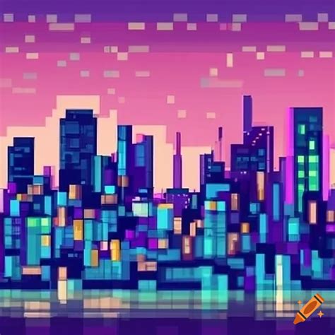 Pixel art of a city skyline on Craiyon