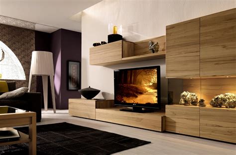 light wood media center with wall unit | Interior Design Ideas