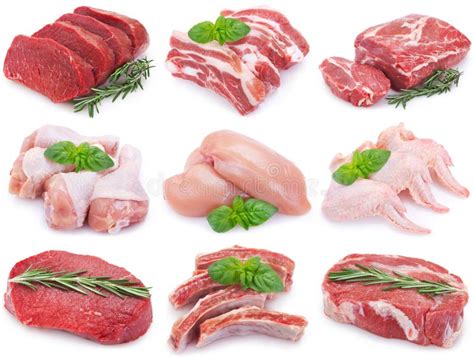 Collection of Raw Meat on White Background Stock Photo - Image of isolated, collage: 147781286