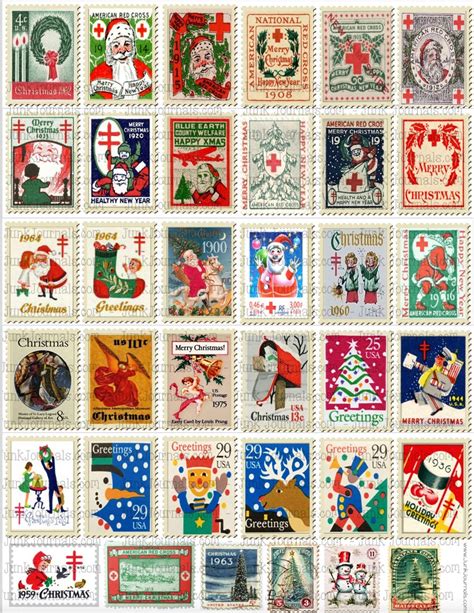 200 Vintage CHRISTMAS STAMPS Bundle .,snowmen, Santa, Retro to Antique ...