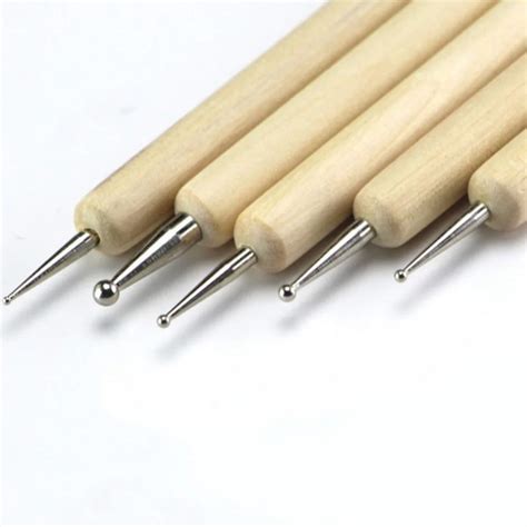 Wooden Handle Creasing Pen Nail Embossing Tool, Stainless Steel Stylus Dispensing Tool Set ...