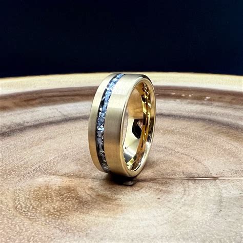 YELLOW GOLD METEORITE Ring Gold Wedding Band With Real - Etsy