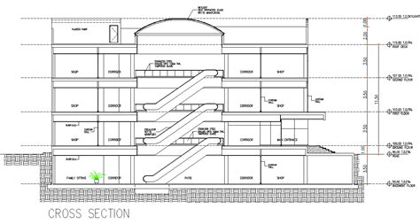 Cross section mall plan dwg file - Cadbull