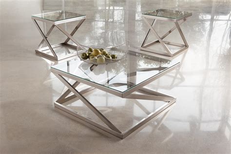 Signature Design by Ashley Coylin T136-2 Brushed Metal Square End Table with Clear Tempered ...