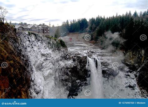 Snoqualmie Falls Winter Ice Freeze Waterfall Stock Photo - Image of ...