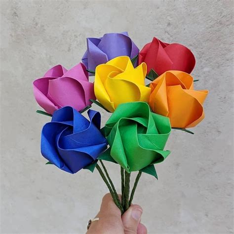 Rainbow Paper Roses Bouquet Origami Flowers Birthday Gift - Etsy