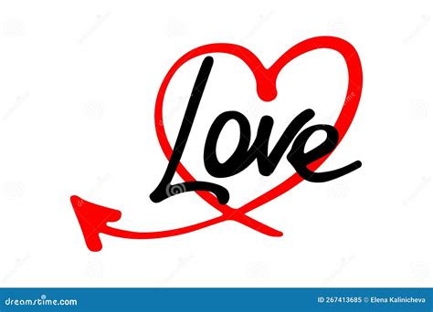 Love Word in Red Heart. Hand Drawn Lettering. Vector Illustration Stock Vector - Illustration of ...