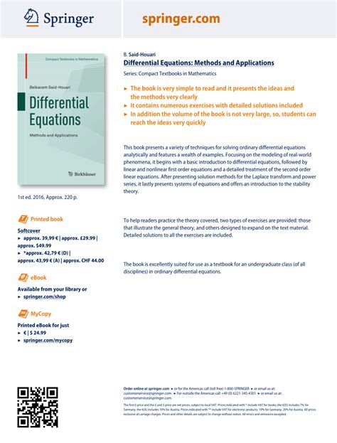 (PDF) Differential Equations: Methods and Applications