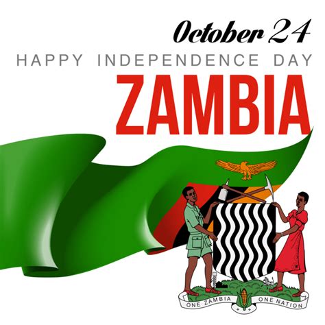 Card with flag and coat of arms Happy Republic of Zambia Day | Zambia ...