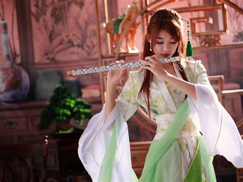 Beautiful chinese girl, music, flute Wallpaper | 1600x1200 resolution ...