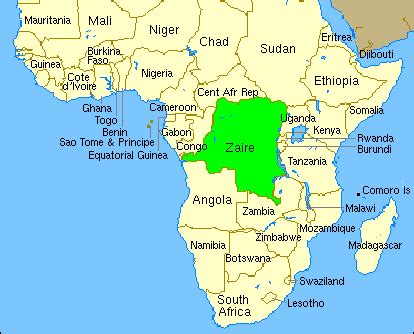 Location of ZAIRE on a map of Africa; present day Democratic Republic ...