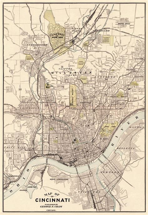 Cincinnati map Old map of Cincinnati fine reproduction | Etsy