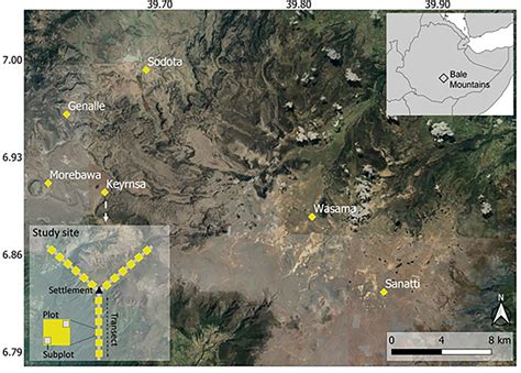 Overview map of the Bale Mountains National Park and its location in ...