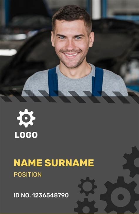 Customize and download this Flat Geometric Professional Mechanic ID Card template