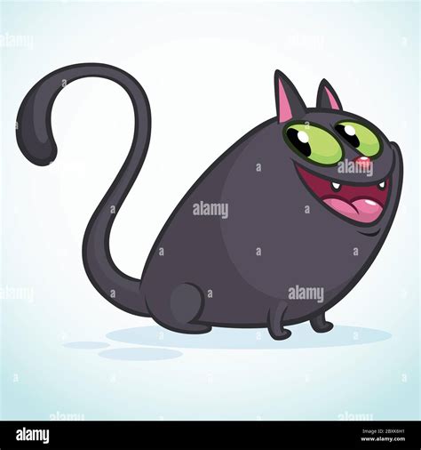 Vector illustration of a cute smiling black fat cat. Fat cat cartoon ...