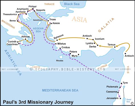 Acts Pauls Third Missionary Journey - Basic Map (72 DPI) 1-Year License - Bible Maps and Images