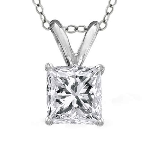 1.00 Ct Ladies Princess Cut Diamond Solitaire Pendant Necklace