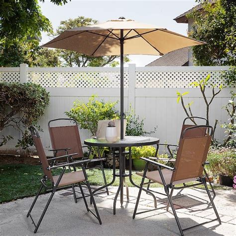 Barton 6-Pieces Dining Set Patio Steel Outdoor Set with Umbrella 4 ...