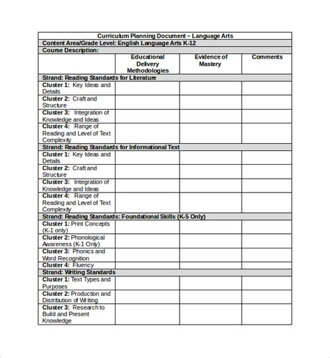 Year Curriculum Planning Template | TUTORE.ORG - Master of Documents