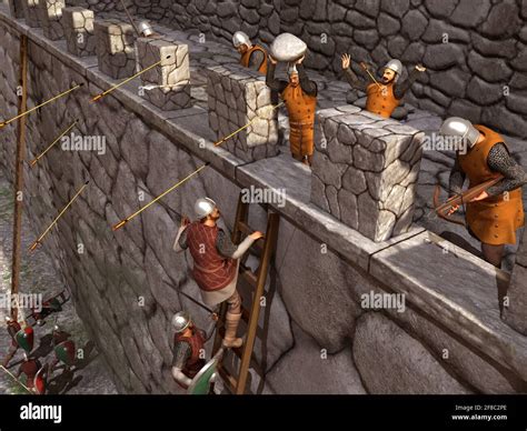 Siege to a medieval castle Stock Photo - Alamy