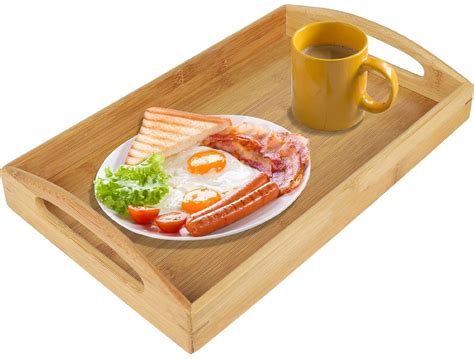 Bamboo Serving Tray - Breakfast Serving Tray With Double Handles For Food And Beverage,Ottoman ...