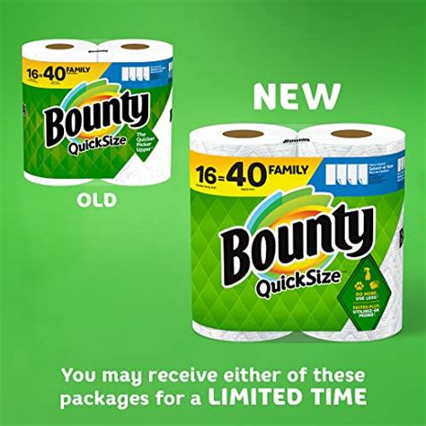 Bounty Quick-Size Paper Towels, White, 16 Family Rolls = 40 Regular ...