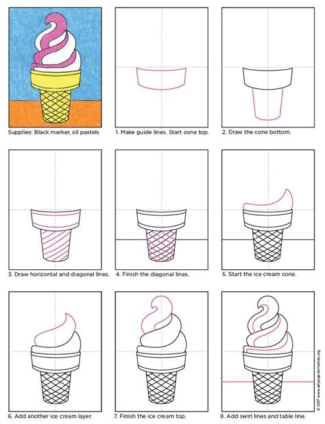 Easy How to Draw an Ice Cream Cone Tutorial Video and Ice Cream Cone Coloring Page | Kids art ...