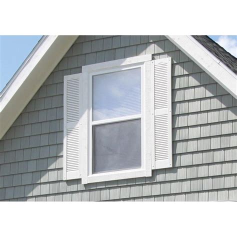 White Louvered Vinyl Exterior Shutters Pair in #001 15 in. x 72 in ...