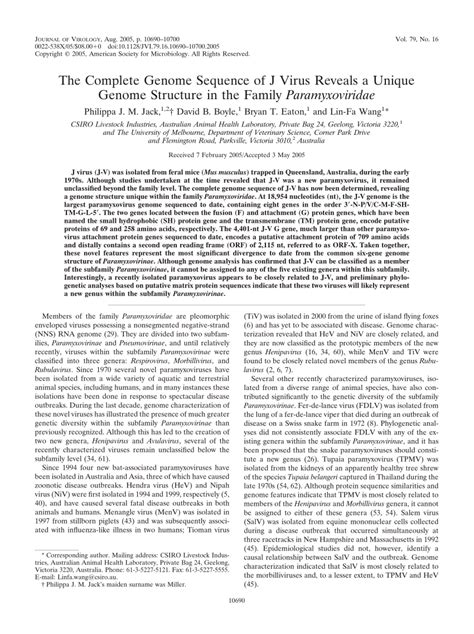 (PDF) The Complete Genome Sequence of J Virus Reveals a Unique Genome Structure in the Family ...