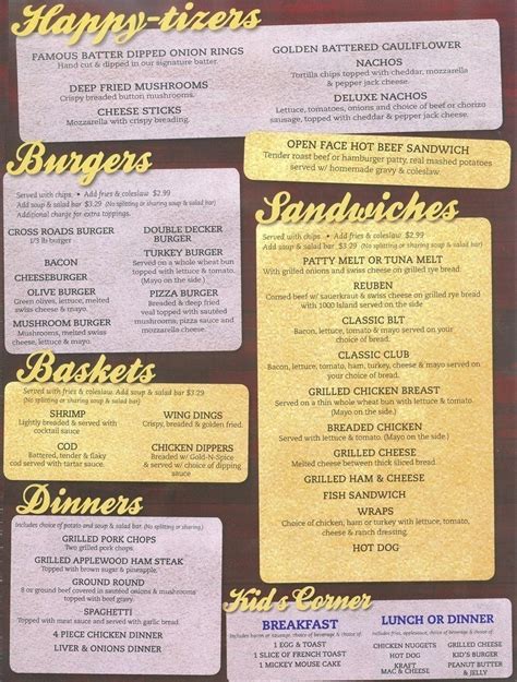 CROSS ROADS DINER MENU – Cross Roads Diner