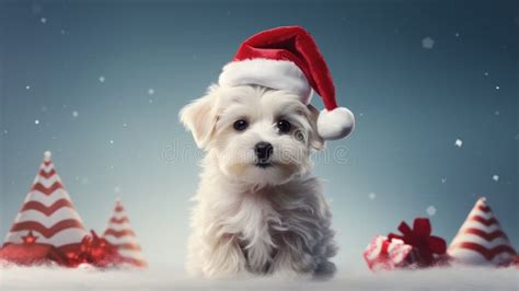 Santa S Little Helper Dog in a Santa Hat Stock Illustration ...