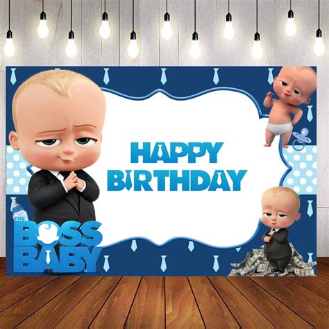 BOSS BABY Birthday Backdrop For Children Birthday Party Decor Navy Blue Background Cute Baby ...