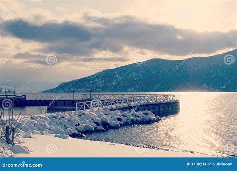 Lake Dock in Winter with Sunshine on Water Stock Image - Image of landscape, scenic: 113021407