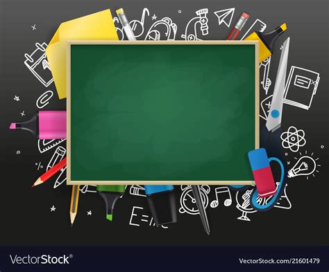 School chalkboard with different education stuff Vector Image