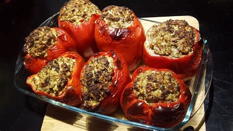 Stuffed Capsicums - With Rice, Meat & Herbs - Mummy is Cooking