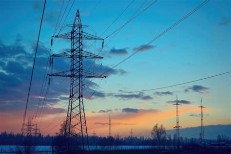 Premium AI Image | Electricity pylons in winter evening with ...