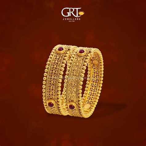 22K Gold Antique Bangles From GRT - South India Jewels