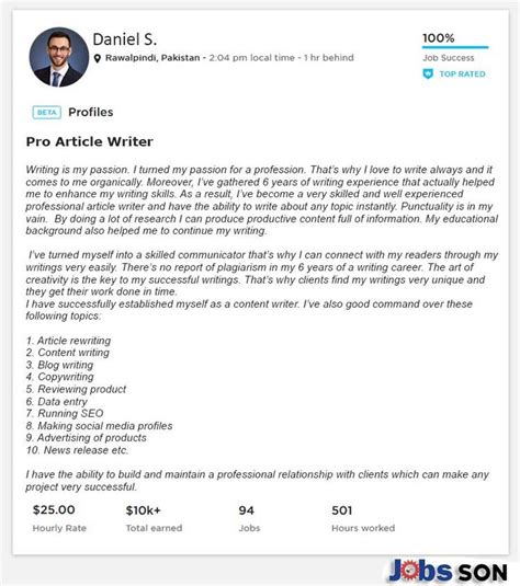 Upwork Profile Overview for Article Writer in 2023 | Upwork profile ...