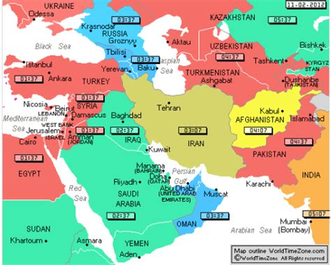 Middle East Time Zone Map