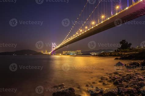 Lighting of Tsing Ma Bridge, Hong Kong 1220028 Stock Photo at Vecteezy