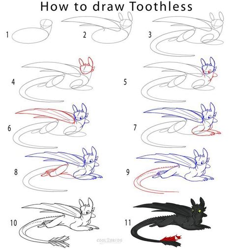 how to draw toothless dragon with different colors