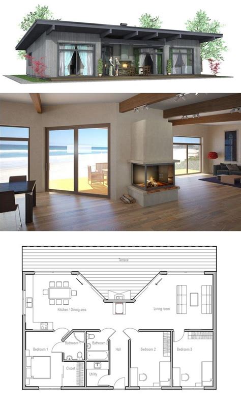 Affordable Home CH61 | Beach house plans, Small modern house plans ...