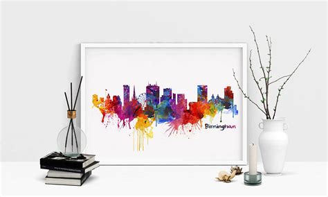 Birmingham Skyline Silhouette Printable Watercolor Painting - Etsy