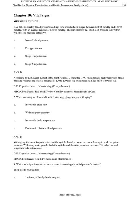 Test Bank Physical Examination and Health Assessment Chapter 10 Vital signs, 8th Edition by ...