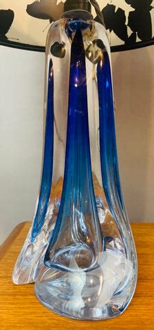 Pair of 1950s Val St Lambert Blue Glass Table Lamps – retro living uk